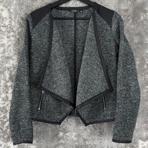 ANA Petites Size S Faux Leather Open Front Jacket Gray Long Sleeve Wool Outdoor
